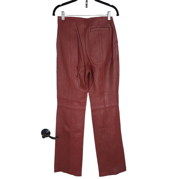 L'Academie Womens Pants Kira Burgundy Red Leather Zip Ankle High Rise Trouser XS - Picture 3 of 13